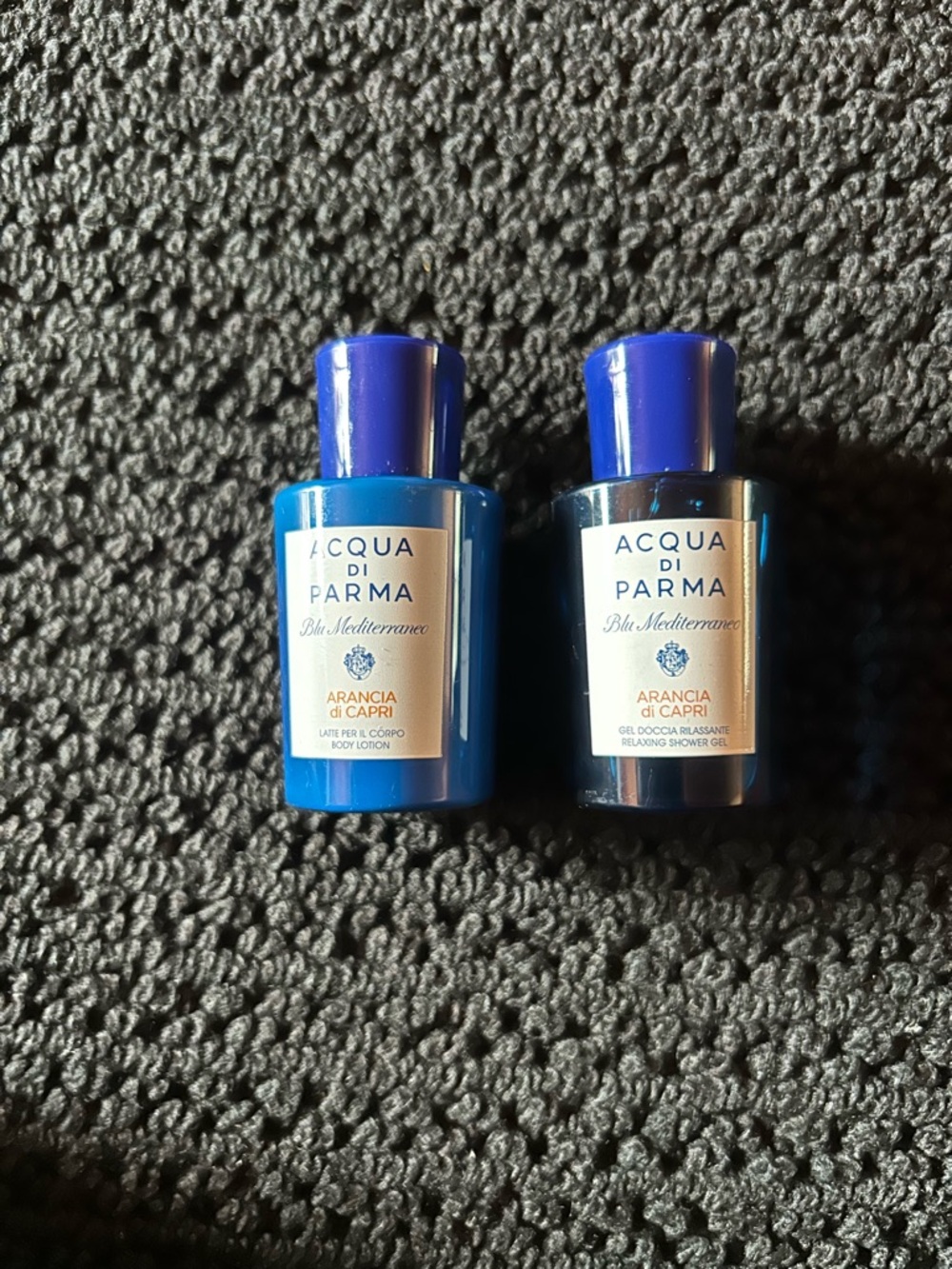 Acqua Di Parma Blue Travel Bottles Shower Gel and Body Lotion